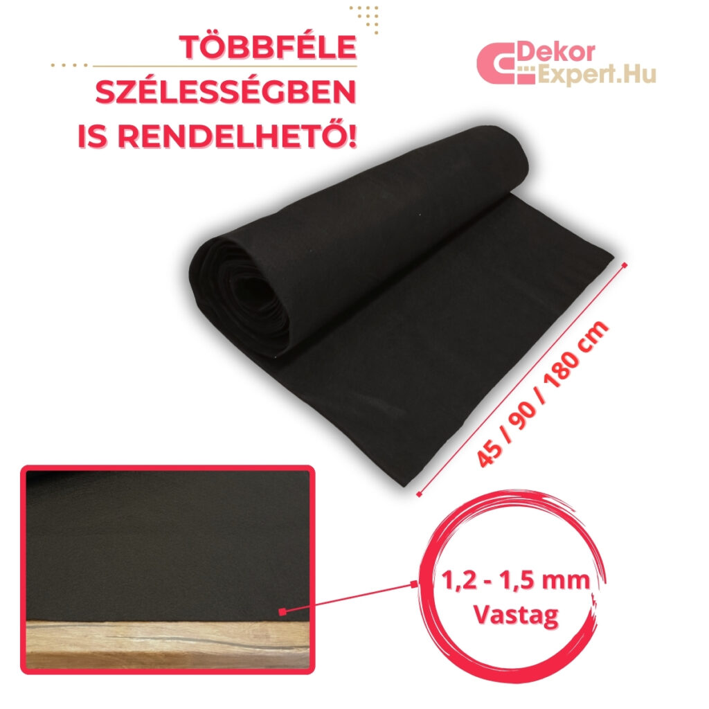 Fekete Filc Anyag Méteráru, Puha Dekorfilc - Kép 03 - DekorExpert