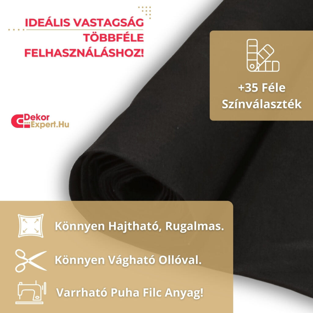 Fekete Filc Anyag Méteráru, Puha Dekorfilc - Kép 06 - DekorExpert