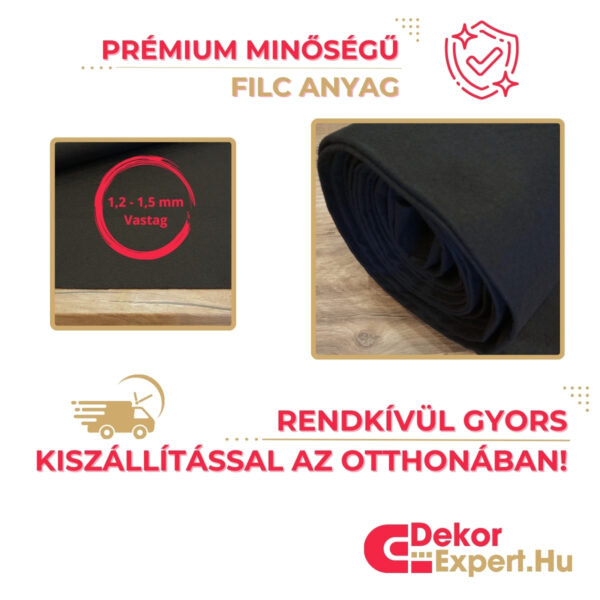 Fekete Filc Anyag Méteráru, Puha Dekorfilc - Kép 12 - DekorExpert