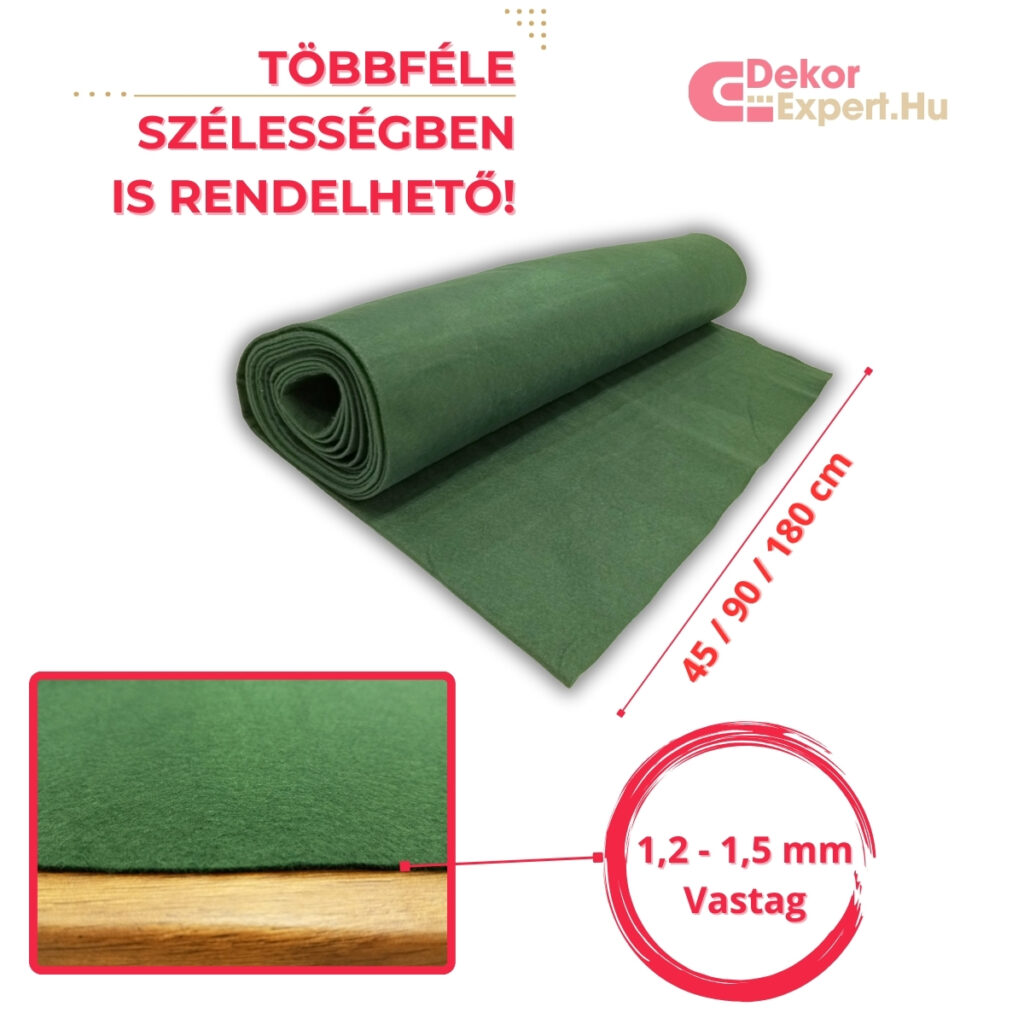 Sötétzöld Filc Anyag Méteráru, Puha Dekorfilc - Kép 03 - DekorExpert