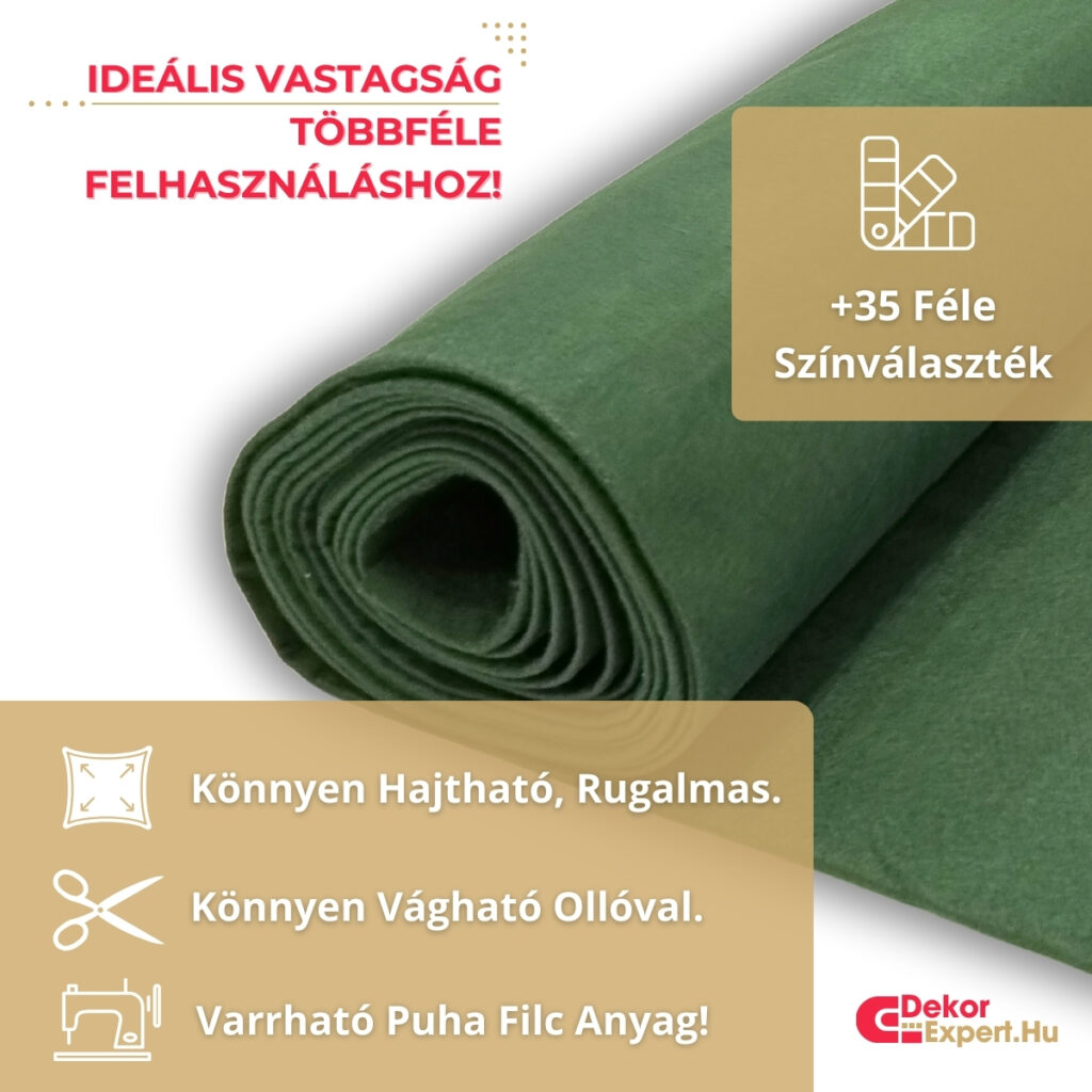 Sötétzöld Filc Anyag Méteráru, Puha Dekorfilc - Kép 06 - DekorExpert