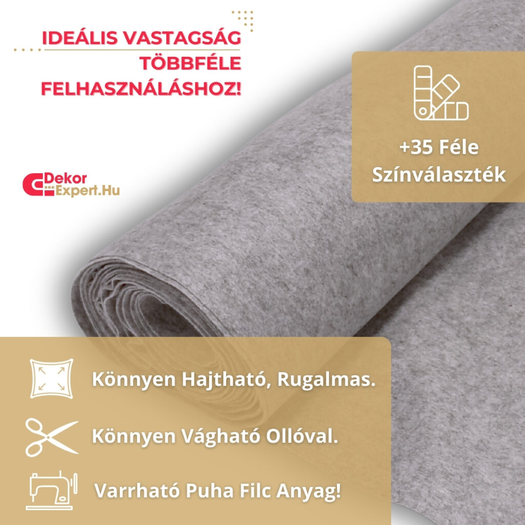 Szürke Filc Anyag Méteráru, Puha Dekorfilc - Kép 06 - DekorExpert