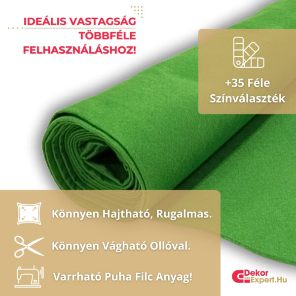 Zöld Filc Anyag Méteráru, Puha Dekorfilc - Kép 06 - DekorExpert
